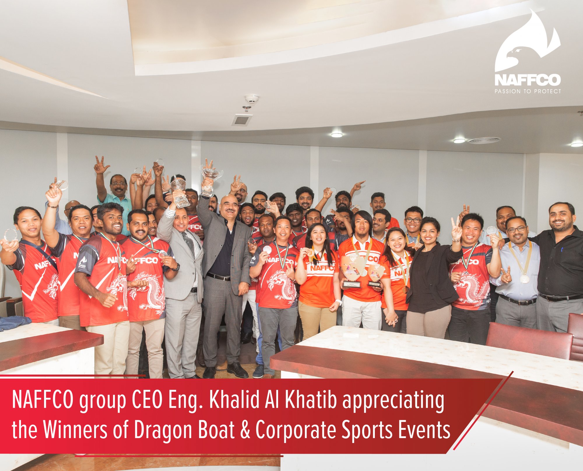 NAFFCO Group CEO Eng. Khalid Al Khatib congratulates the NAFFCO Winning teams